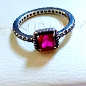 Authentic Pandora Ruby Red Square CZ Halo Ring P2 S 925 ALE 52